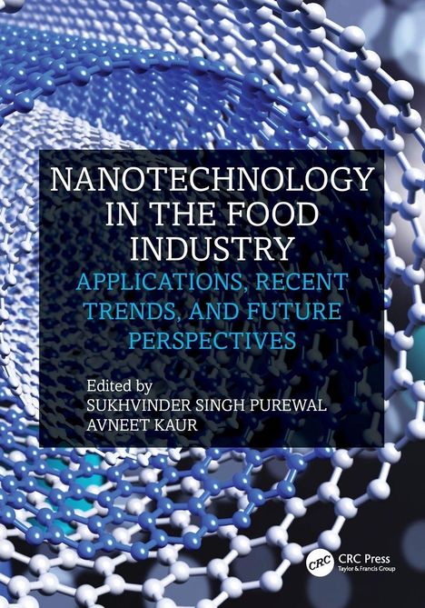 Buchtitel: "Nanotechnology in the Food Industry". Herausgeber: Sukhvinder Singh Purewal, Avneet Kaur. Molekül-Illustration.