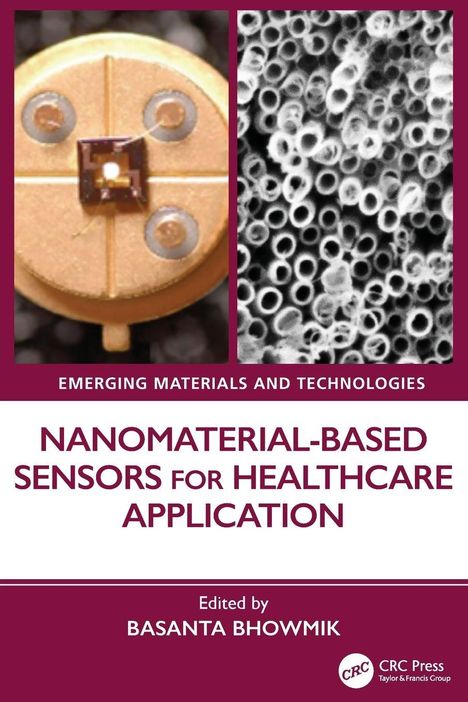 Text über Sensoren und Nanomaterialien. Links ein technisches Bauteil, rechts mikroskopische Struktur.