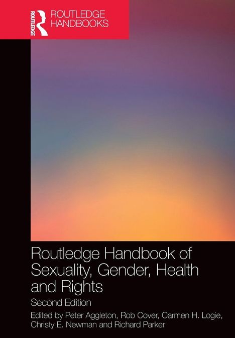 Texte: "Routledge Handbook of Sexuality, Gender, Health and Rights, Second Edition" und Editorennamen. Hintergrund: Farbverlauf.