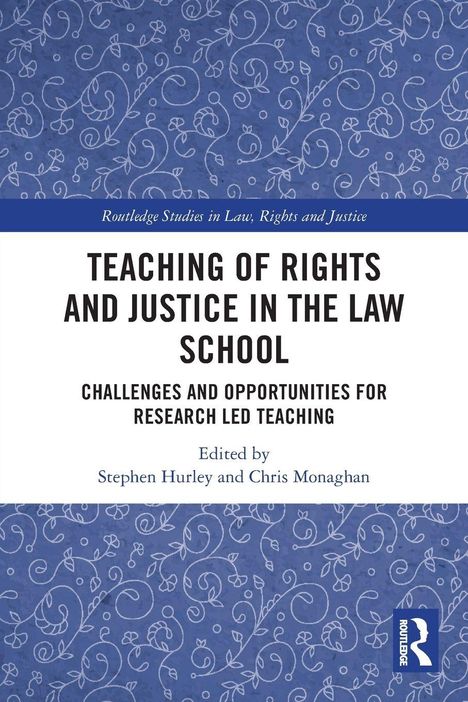 „Teaching of Rights and Justice in the Law School“ - Eine Buchabdeckung mit blauen floralen Mustern.