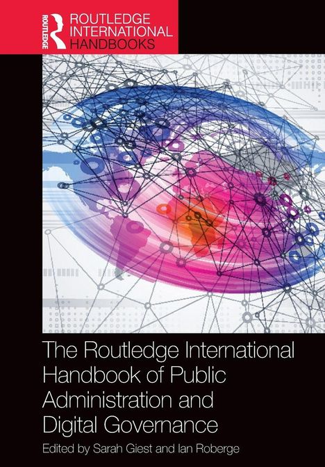 Titel: "The Routledge International Handbook of Public Administration and Digital Governance". Abstrakte Netzwerkgrafik.
