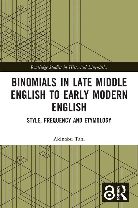 Titel: "Binomials in Late Middle English to Early Modern English". Geometrische Linienmuster, grüner Hintergrund.