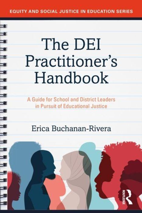 "The DEI Practitioner's Handbook" von Erica Buchanan-Rivera. Illustration von mehreren farbigen Silhouetten von Profilen.