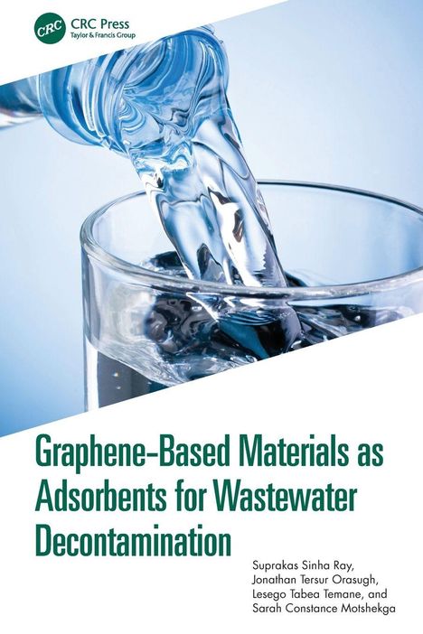 Titel: "Graphene-Based Materials as Adsorbents for Wastewater Decontamination". Wasser wird in ein Glas gegossen.
