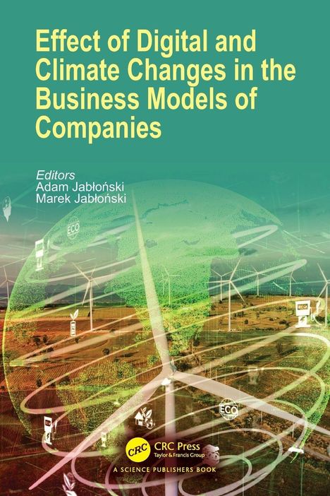 "Effect of Digital and Climate Changes in the Business Models of Companies"; Windräder über einer Landschaft.