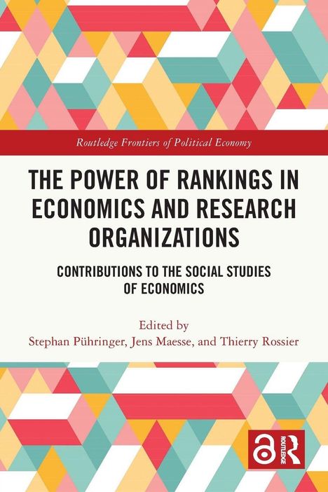 Buchtitel: "THE POWER OF RANKINGS IN ECONOMICS AND RESEARCH ORGANIZATIONS." Geometrisches Muster in Pastellfarben.