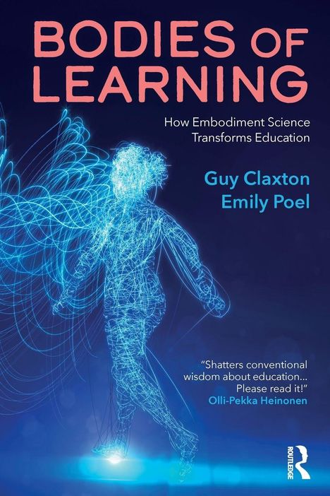 "BODIES OF LEARNING" zentriert oben. Blaues Drahtgittermuster einer menschlichen Figur, umgeben von energischem Licht.
