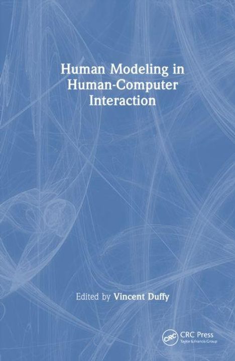 "Human Modeling in Human-Computer Interaction" von Vincent Duffy. Blauer Hintergrund mit abstraktem Linienmuster.