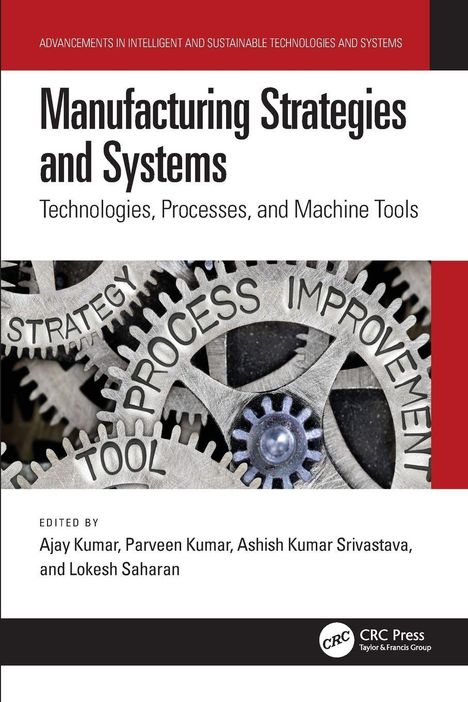 Titel: "Manufacturing Strategies and Systems". Zahnrad-Illustration mit Wörtern: Strategy, Process, Improvement, Tool.
