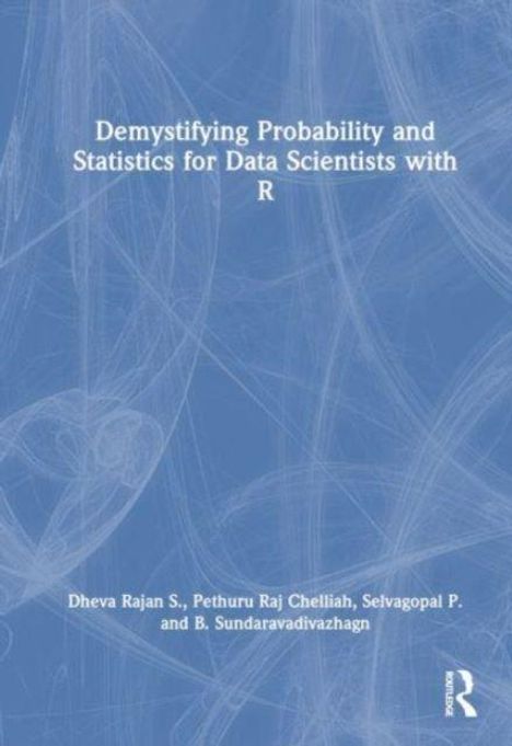 „Demystifying Probability and Statistics for Data Scientists with R“. Hellblauer Hintergrund mit zarten Linien.