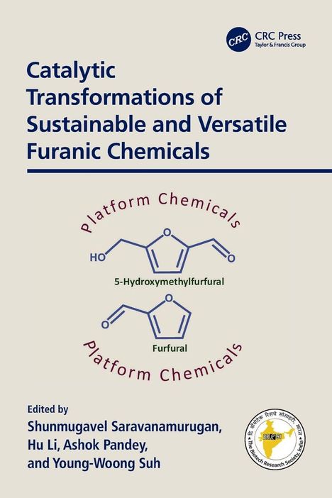 Oben links: „Catalytic Transformations of Sustainable and Versatile Furanic Chemicals“. Darunter chemische Strukturen.