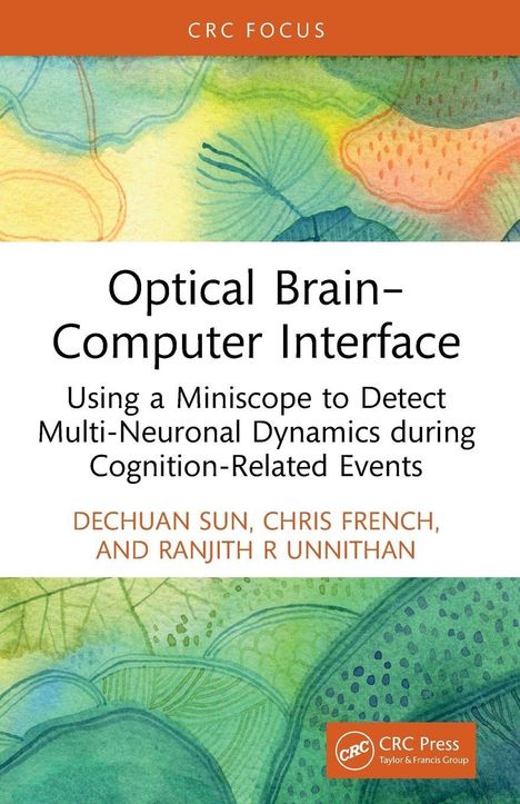 "Optical Brain-Computer Interface" - Buchcover mit abstrakten, bunten Mustern in Blau- und Grün-Tönen.