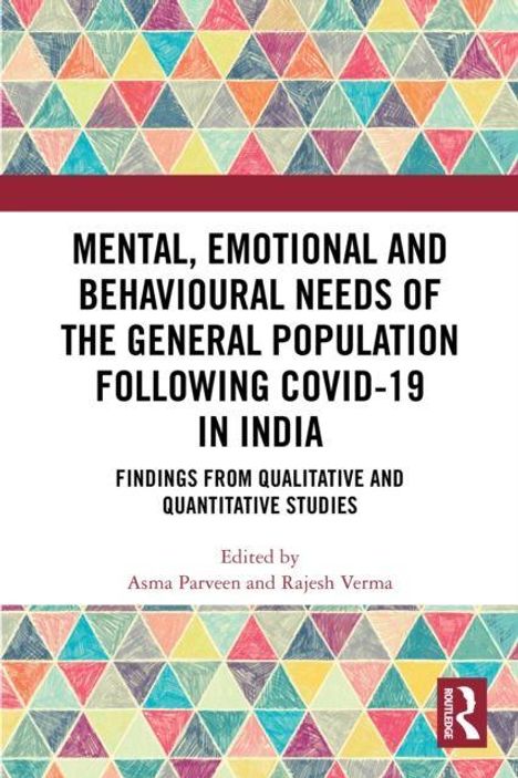 Titel: "Mental, Emotional and Behavioural Needs...Following COVID-19 in India". Geometrisches Muster mit bunten Dreiecken.