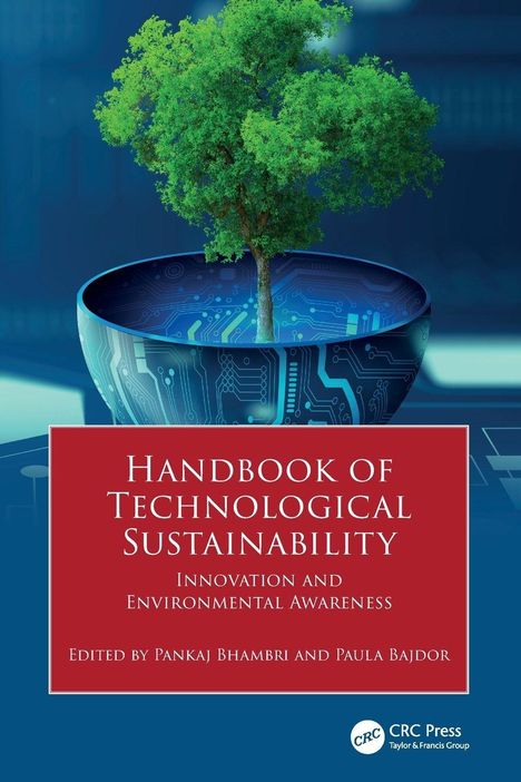 Handbook of Technological Sustainability. Baum wächst aus einer Schüssel mit Schaltkreis-Muster.