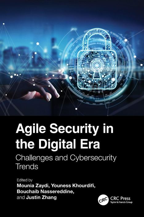 „Agile Security in the Digital Era“, visuelles Schlosssymbol, Technikdesign mit futuristischen Elementen.