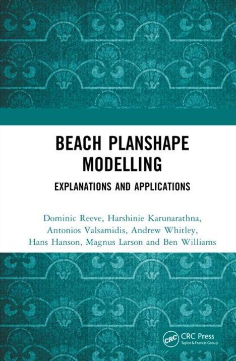 "Beach Planshape Modelling: Explanations and Applications. Autornamen: Dominic Reeve, Harshinie Karunarathna, u.a." Hintergrund mit blauem Muster.