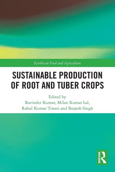 "SUSTAINABLE PRODUCTION OF ROOT AND TUBER CROPS" steht in schwarzem Text auf weißem Hintergrund. Unten links ein Logo.