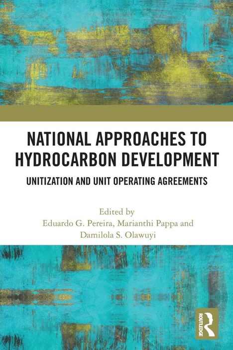 „National Approaches to Hydrocarbon Development“, bunte abstrakte Textur, türkis und gelb.