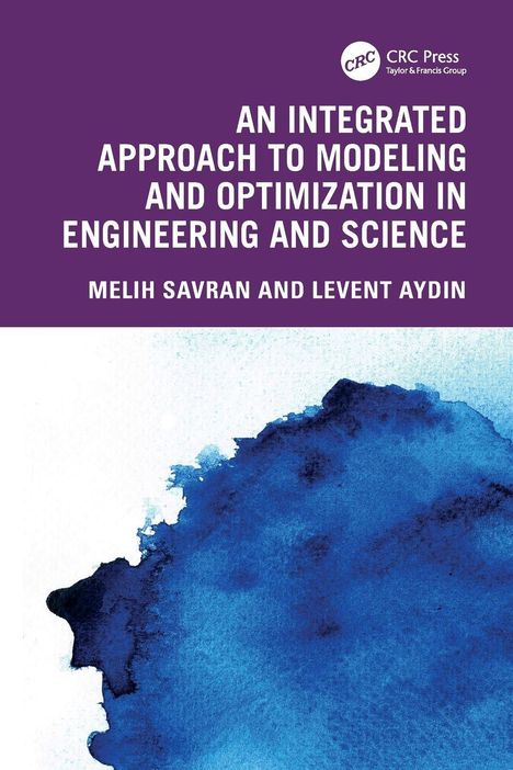 "AN INTEGRATED APPROACH TO MODELING AND OPTIMIZATION IN ENGINEERING AND SCIENCE" oben, blaue Aquarell-Illustration unten.