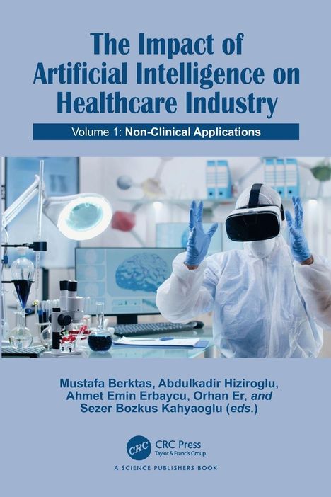 „The Impact of Artificial Intelligence on Healthcare Industry“. Eine Person im Labor mit VR-Brille.