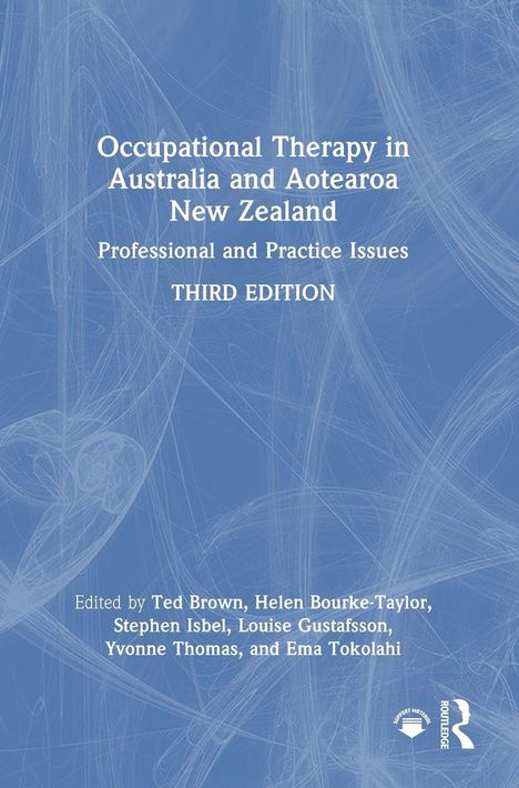 "Occupational Therapy in Australia and Aotearoa New Zealand", dritte Ausgabe, editierte von mehreren Autoren. Blaues, abstraktes Muster.