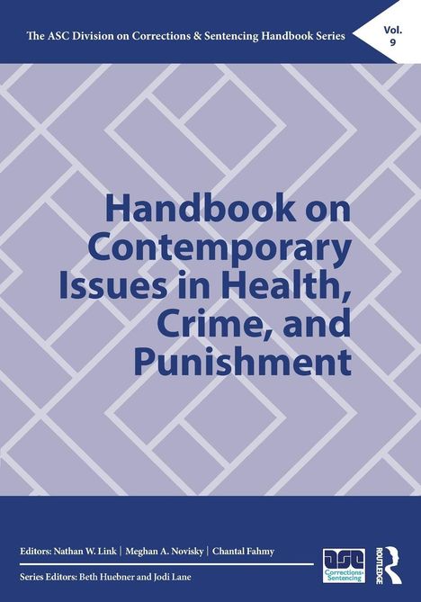 Titel: "Handbook on Contemporary Issues in Health, Crime, and Punishment". Blaues Muster, Logos unten rechts.