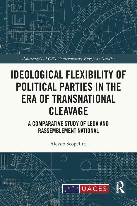 Text: Ideological Flexibility of Political Parties in the Era of Transnational Cleavage. Grafik mit technischen Zeichnungen.