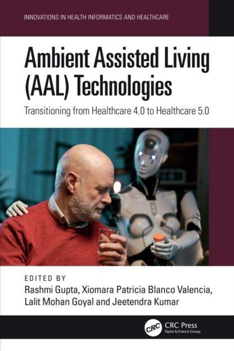 Buchtitel: "Ambient Assisted Living (AAL) Technologies." Ein älterer Mann mit Robotern, Titel und Logos.