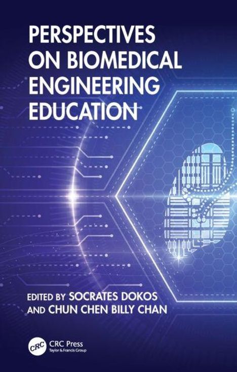 "PERSPECTIVES ON BIOMEDICAL ENGINEERING EDUCATION. Fingerabdruck und Hexagonmuster auf blauem Hintergrund."