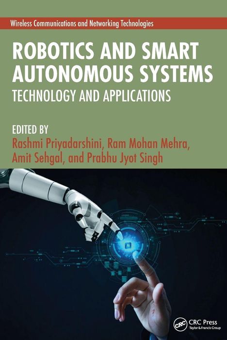 "Robotics and Smart Autonomous Systems" steht groß in Weiß. Darunter berührt eine Roboterhand eine menschliche Fingerkuppe.