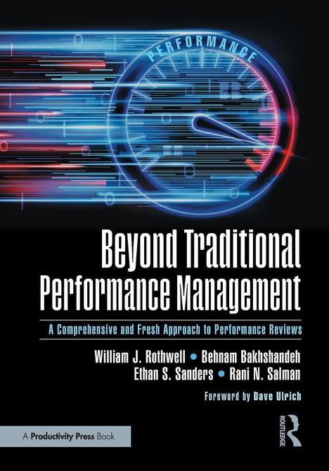 "Beyond Traditional Performance Management" steht oben. Digitales Tacho-Design mit fließenden, bunten Linien.