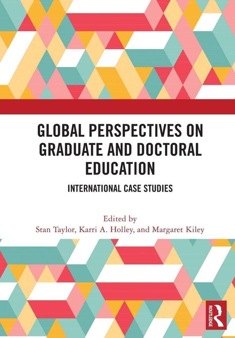 "Global Perspectives on Graduate and Doctoral Education" steht zentral. Bunte geometrische Muster als Rahmen.