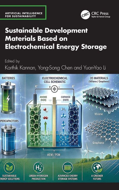 Titel: Sustainable Development Materials Based on Electrochemical Energy Storage. Schemata von Batterien und 2D-Materialien.