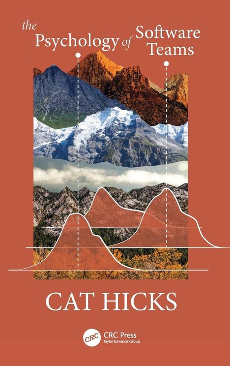 Text: "The Psychology of Software Teams", "Cat Hicks". Collage von Bergen und Diagrammen.