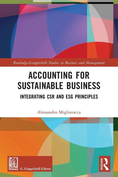 Titel: ACCOUNTING FOR SUSTAINABLE BUSINESS. Bunte geometrische Formen als Hintergrund.