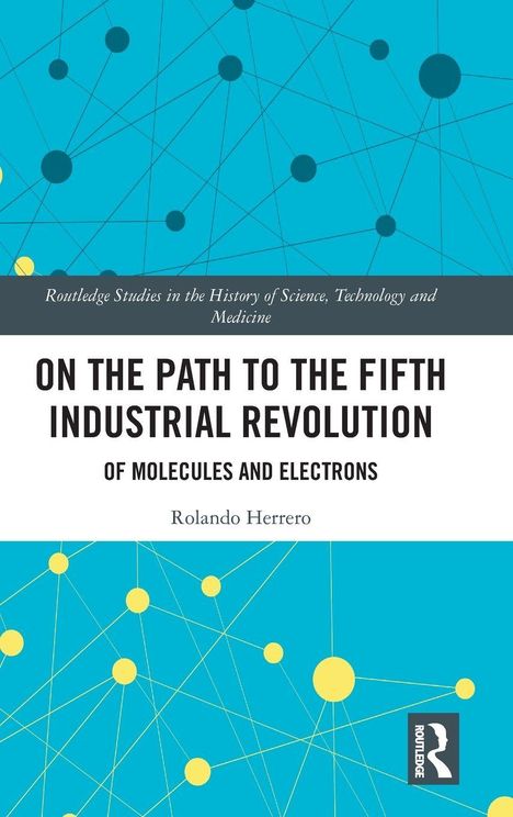Titel: "On the Path to the Fifth Industrial Revolution". Netzwerk-Struktur auf blauem Hintergrund.