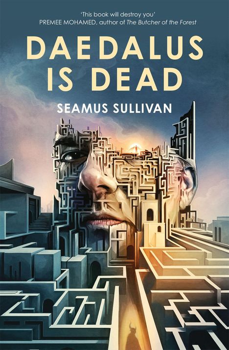 „DAEDALUS IS DEAD“ von Seamus Sullivan. Illustration einer labyrinthartigen Struktur mit Gesichtselementen.