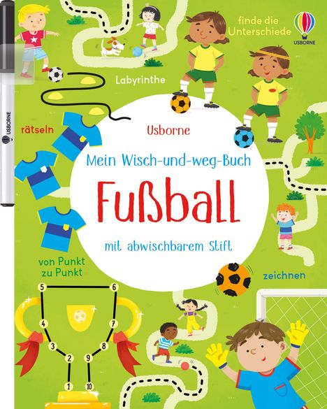 Ein farbenfrohes Kinderbuch-Cover mit Texten: "Labyrinthe", "rätseln", "finde die Unterschiede", "von Punkt zu Punkt", "zeichnen".