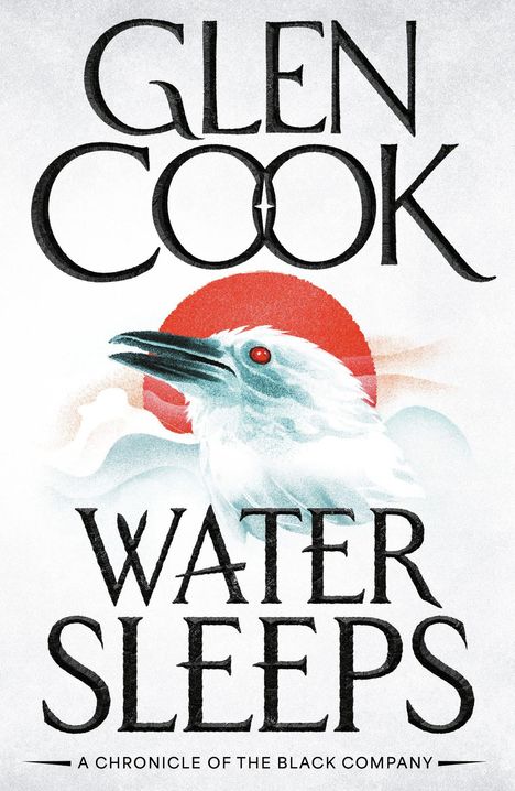 Der Text „GLEN COOK“, darunter „WATER SLEEPS“, mit einem weißen Vogel vor einer roten Sonne.
