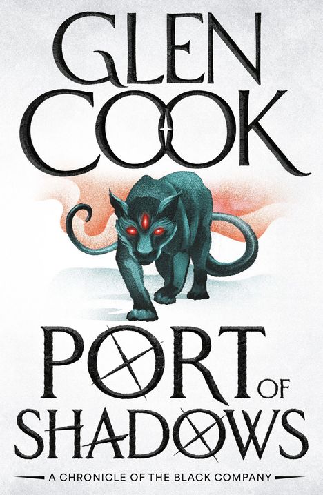 „GLEN COOK, PORT OF SHADOWS“, ein schwarzes Wesen mit drei leuchtend roten Augen in einer Illustration.