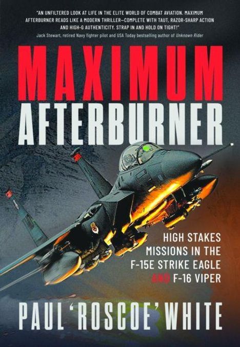 "Maximum Afterburner" von Paul ‚Roscoe‘ White. Ein Kampfjet fliegt dramatisch mit Nachbrenner in den Himmel.