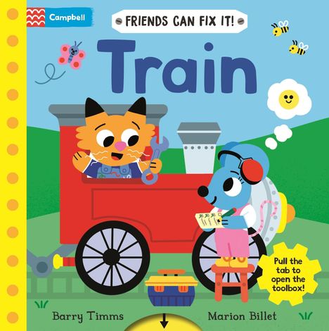 Buchtitel: "Train". Ein Fuchs hält einen Schraubenschlüssel, daneben eine Maus mit Notizblock, umgeben von fröhlichen Farben.