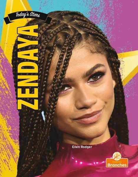 Der Text "ZENDAYA" in großen gelben Buchstaben, darüber "Today's Stars". Gesicht einer Person mit geflochtenem Haar.