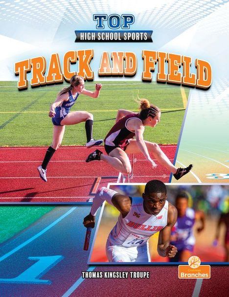 "TOP HIGH SCHOOL SPORTS TRACK AND FIELD" auf einem Buchcover mit Läufern auf einer Bahn.