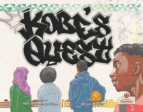 „Kobe's Quest“ in stilisierter Schrift. Darunter drei Figuren: zwei Personen von hinten, eine von der Seite.