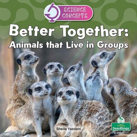 „Better Together: Animals that Live in Groups.“ Mehrere Erdmännchen schauen in verschiedene Richtungen.