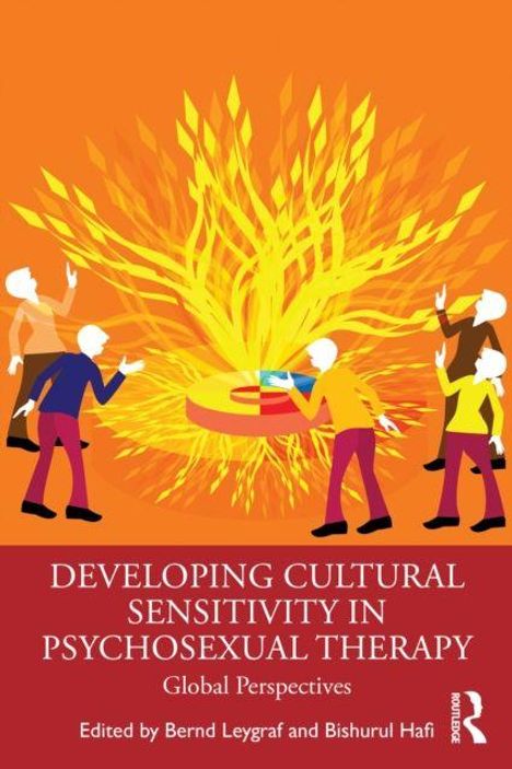Text: "Developing Cultural Sensitivity in Psychosexual Therapy: Global Perspectives". Illustration: Menschen um ein helles Zentrum.