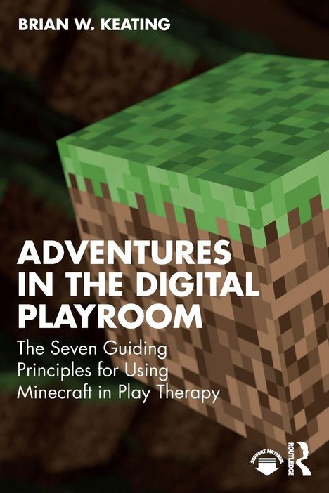 ADVENTURES IN THE DIGITAL PLAYROOM. Ein Minecraft-Block schwebt vor einem dunklen Hintergrund.