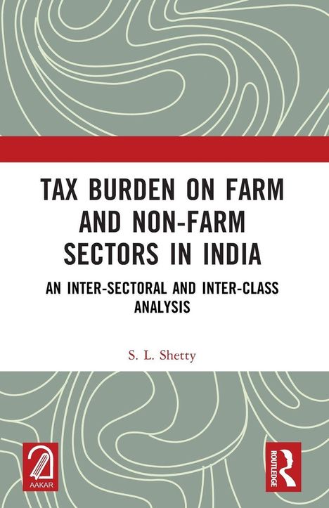 Weißer Hintergrund mit Texten: "Tax Burden on Farm and Non-Farm Sectors in India," "S. L. Shetty." Zwei Logos unten.