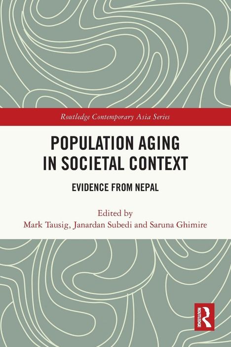 "Population Aging in Societal Context: Evidence from Nepal" auf abstraktem grünlichem Hintergrund, Logo unten rechts.